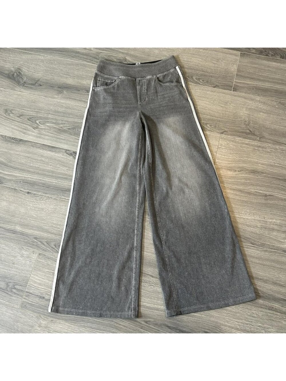 Halara Pants Womens S Gray Knit Track Wide Leg Side Stripe Stretch Pull On Yoga